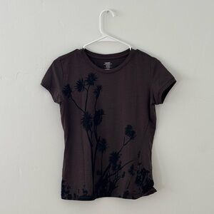 Icebreaker Chocolate Tee with Black Floral Pattern